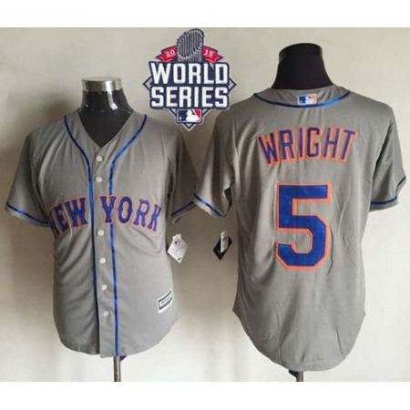 Mets #5 David Wright New Grey Cool Base W/2015 World Series Patch Stitched MLB Jersey