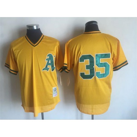 Men's Oakland Athletics #35 Rickey Henderson Mitchell And Ness Yellow 1984 Throwback Stitched MLB Jersey