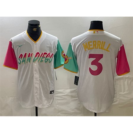 Men's San Diego Padres #3 Jackson Merrill White City Connect Cool Base Stitched Baseball Jersey