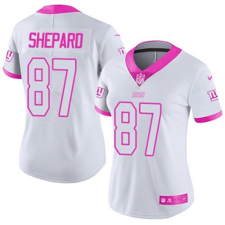 Nike Giants #87 Sterling Shepard White/Pink Women's Stitched NFL Limited Rush Fashion Jersey