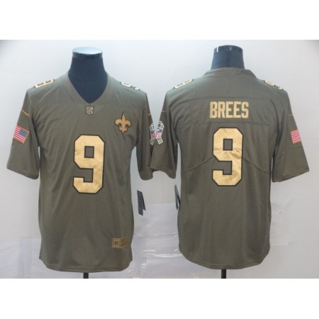 Men's New Orleans Saints #9 Drew Brees Camo Salute To Service Stitched NFL Gold Jersey