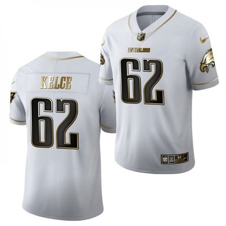 Men's Philadelphia Eagles #62 Jason Kelce White Golden Limited Stitched Jersey